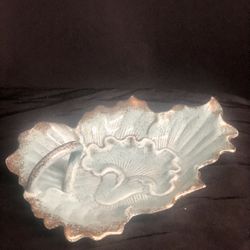 USA Pottery #2210 Vintage White Ceramic Leaf Decorative Dish