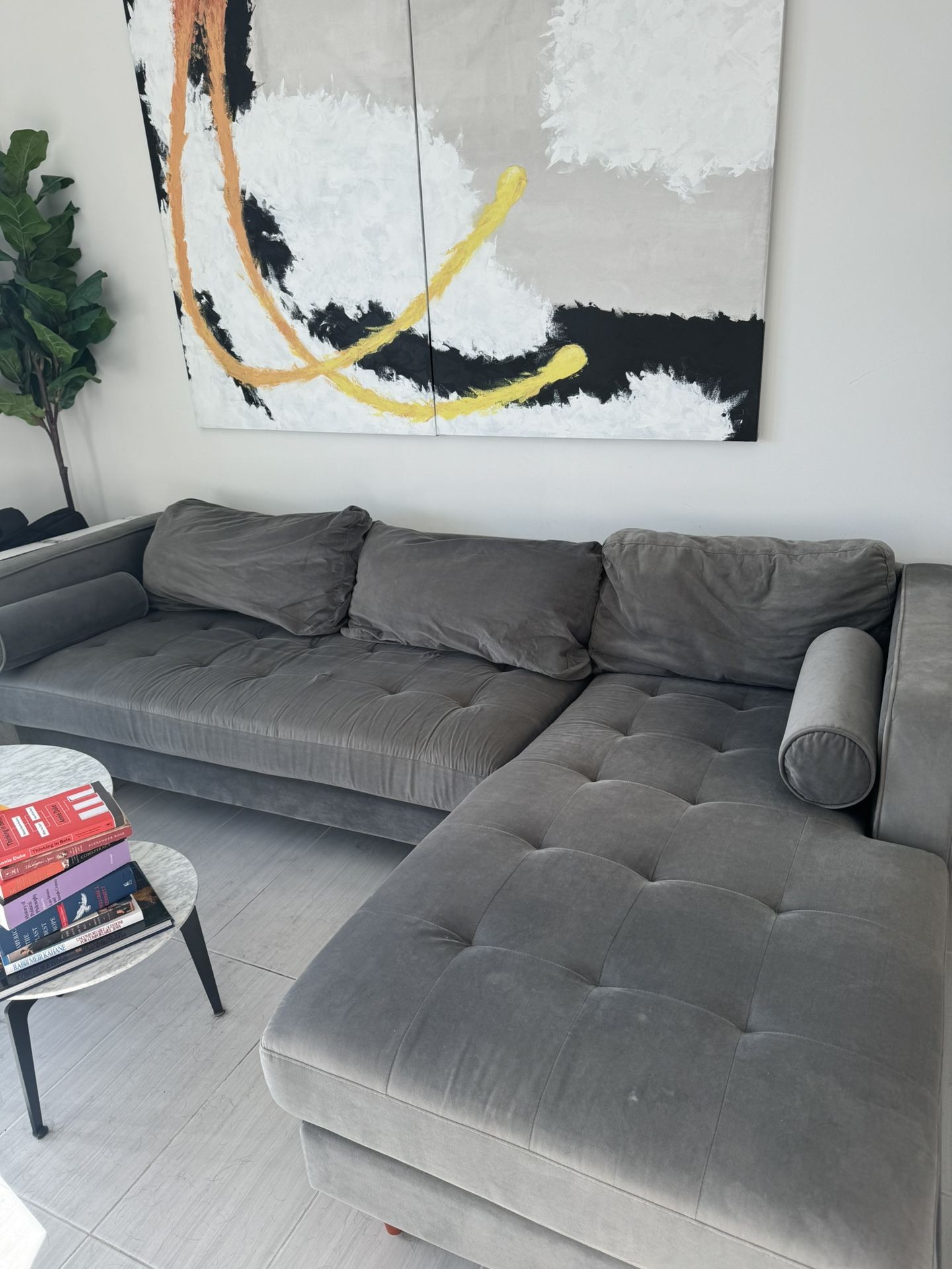 Very Comfortable West Elm Style  L Shaped Couch In Grey