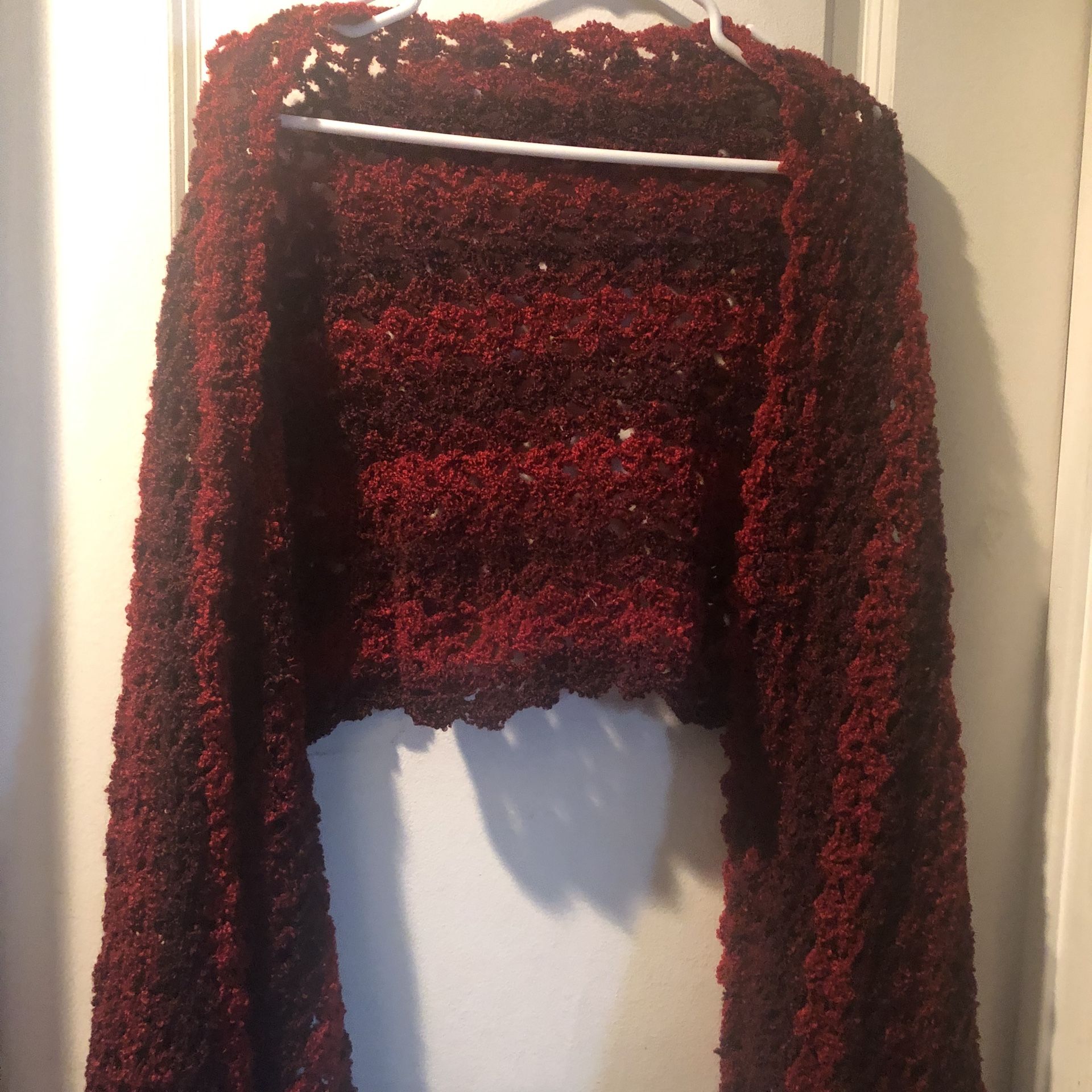 Beautiful Shawl Shades of Red Hand Crochet 