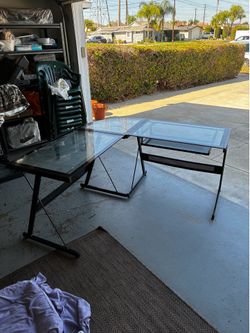 L-Shaped Glass Top Computer Desk