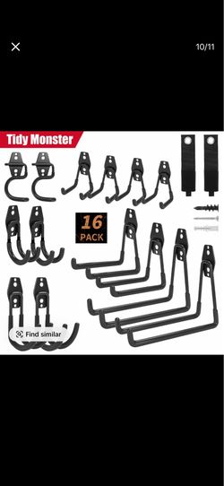 16 Pack Garage Hooks Heavy Duty Organization for Tools Wall Mount Utility Hook Garage Hanger Storage Hooks with 2 Extension Cord Straps Shed Organiser