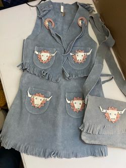 Vtg suede leather western wear , girls small 3 pc