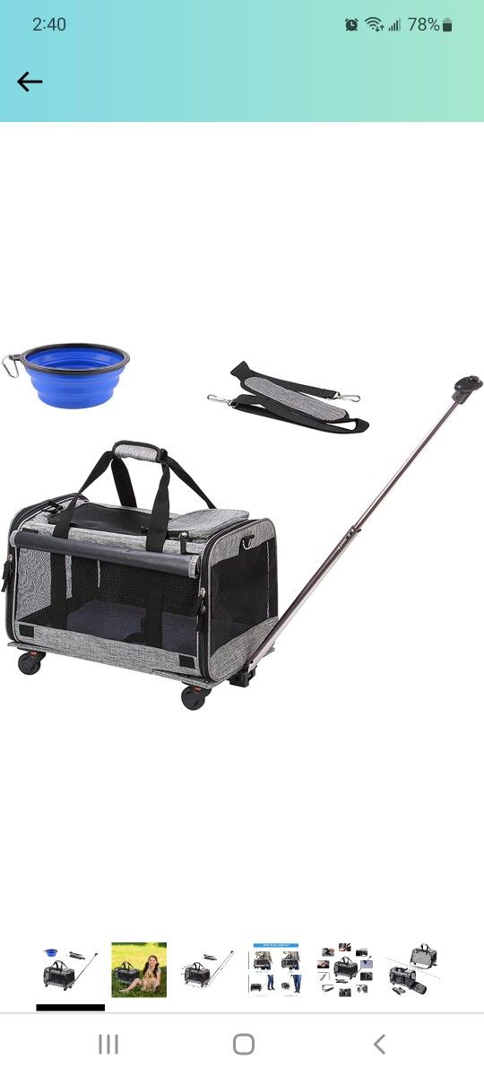 Cat Carrier, Airline Approved Dog Carrier with Wheels, Pet Carrier Airline Approved for Pet with Telescopic Walking Handle,Easy to Fold,Grey (Grey)