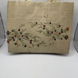 Y2K Moyna gold silk like embroidered tote Bag 8.75x11x4.25
