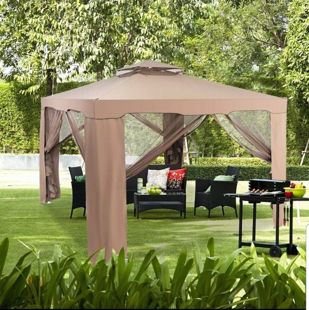 10' x 10' Gazebo With Mosquito Netting Canopy Tent Shelter Outdoor Patio