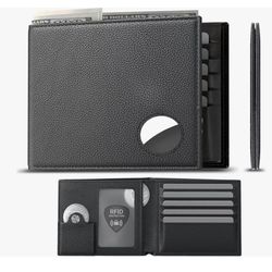 typecase Mens Leather Wallet with AirTag Holder: Hidden Pocket Compatible with Apple Air Tag, Top Grain Leather, Bifold, Slim, RFID Blocking - 10 Card