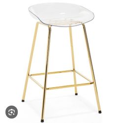 Bar Stools Kitchen Counter 26' Clear Set Of 3  Gold Legs