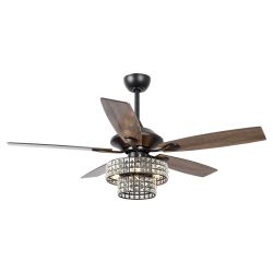 Parrot Uncle F6215BKQ110V 52" Black Crystal Chandelier Ceiling Fan with Remote – 5 Blades