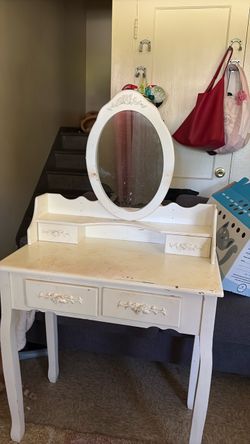 NEED GONE TODAY! White Wooden Vanity Desk with Mirror
