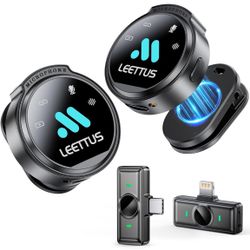 True Dual Receivers Mini Microphone for iPhone 7-16/Android/Tablet,Lavalier Wireless Microphone with DSP Noise Cancellation,Magnetic Clip,18H Battery,