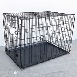 (Brand New) $55 Folding 42” Dog Cage 2-Door Pet Crate Kennel w/ Tray 42”x27”x30” 