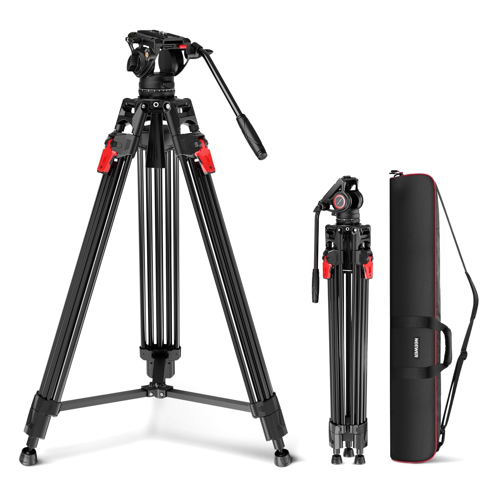 New In Box NEEWER 76" Video Camera Tripod with Fluid Head, One Step Quick Release Portable Tripod, Aluminum Heavy Duty Tripod Stand, Dual Mode QR Plat