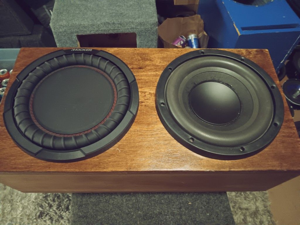 Kicker With 10-in High Roll Surround Subwoofer Custom Thin Hardwood Box With Kicker Passive Radiator FREE DELIVERY DEMO PORTLAND VANCOUVER