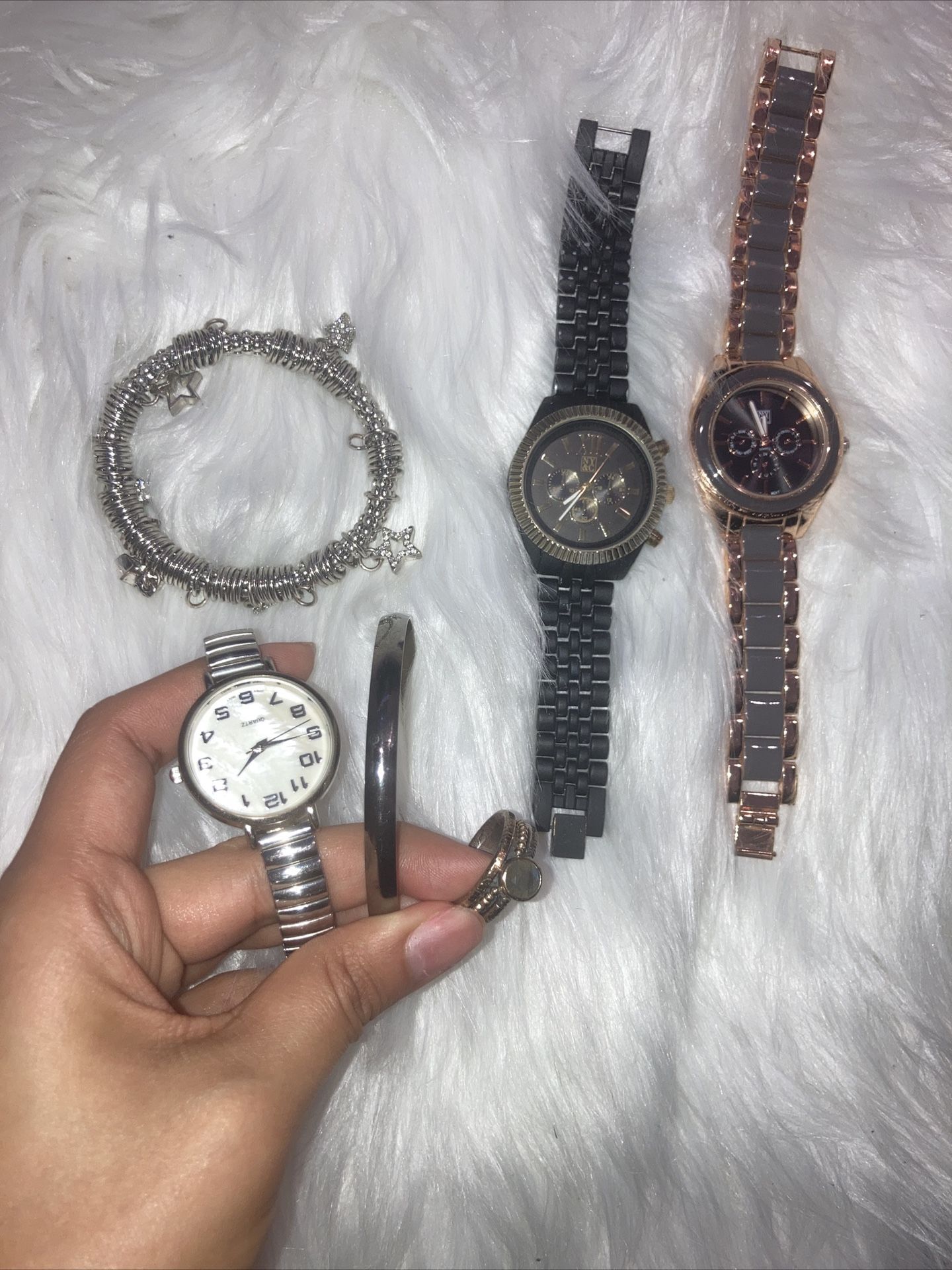 Quartz Japan Movt Stainless Steel New York & Co Watch Watches Lot Ring Bracelets