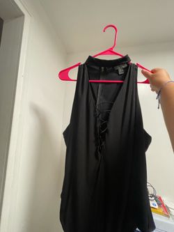 Black cross cross body suit one piece shirt