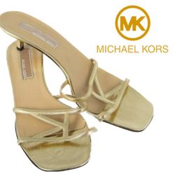 Michael Kors Gold Kitten Heel K Logo Sandals 9 ½