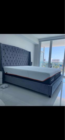 Modern King Size Upholstered Bed Frame + Mattress