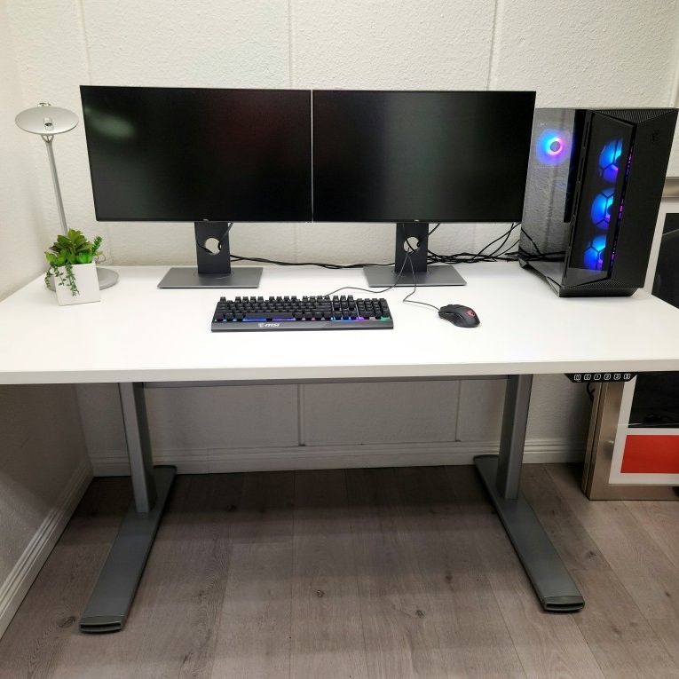 🔥LIKE NEW!🔥STEELCASE SIT STAND ELECTRONIC HEIGHT ADJUSTABLE COMPUTER DESK WHITE W/SILVER BASE HEAVY DUTY WORKSPACE 70" x 34' HEIGHT 24" - 51"