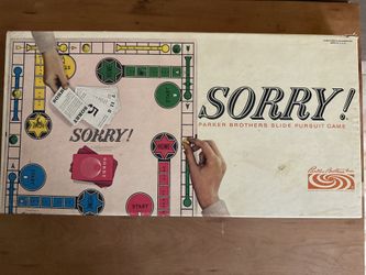Vintage 1964 SORRY! Parker Brothers Board Game Complete USA MADE Good condition   See pictures for details. Some of the box corners are worn.  Thank y