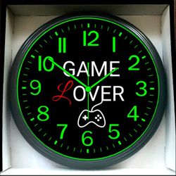 Gaming Game Over Glow In The Dark Wall Clock New!