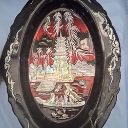 Trio Of Vintage Lacquered Mother Of Pearl Wall Decor