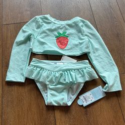 New Cat & Jack Toddler 3T Strawberry Long sleeve  Two Piece Bathing suit 