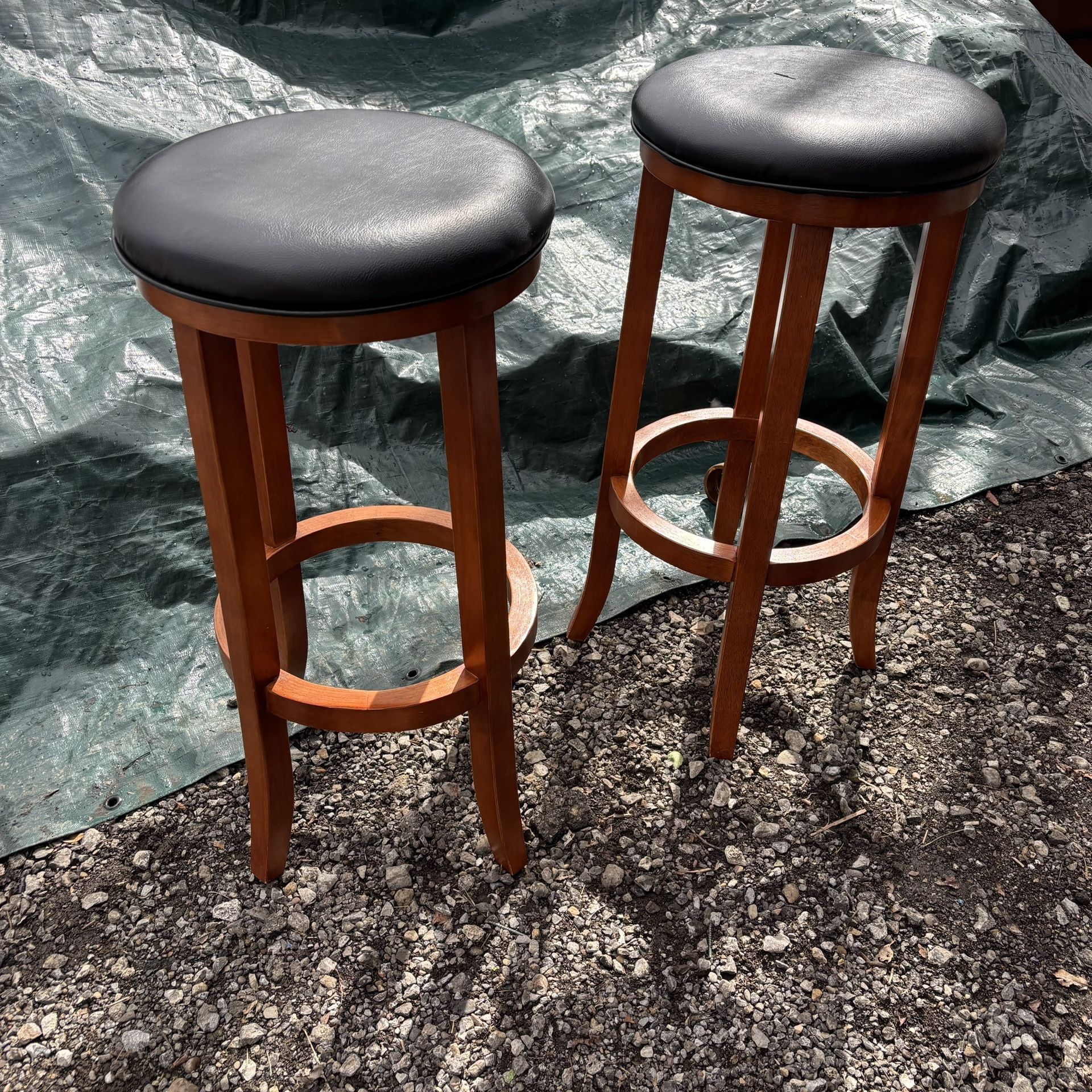 Barstool Set Of 2 Brown Black Wooden Cushioned Faux Leather
