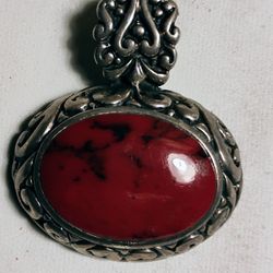 Silver Locket With Red Stone. .925