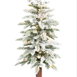 Fraser Hill Farm 2 ft Snowy Downswept Tree Clear Lights Metal Stand 