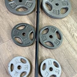 BRAND NEW 6 ft Standard Bar With Pairs Of CAP Weight Plates: 25s, 10s And 5s. (Total: 100 lbs)