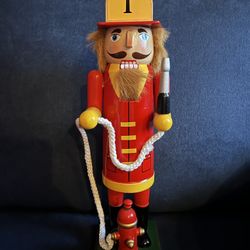 Fireman Nutcracker With Hose & Hydrant Red Outfit Yellow Accent