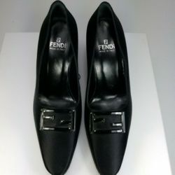 Fendi Black Satin Pumps w/ Heels Out Style