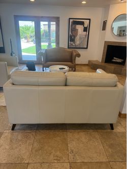 White Leather Loveseat & Matching Chair (Sold as Set)