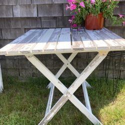 Very Vintage Shabby Chic Foldable Wood Table (umbrella Ready)