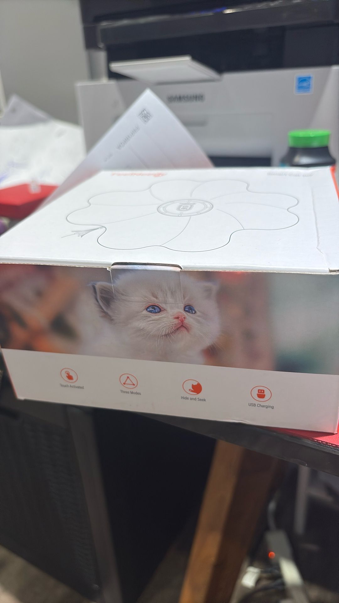 Interactive Cat Toy, Movable LED Red Dot, Hide and Seek Cat Toys, Moving Concealed Feathers, Rechargeable Exercise Toys for Indoor Cats, Bored Adult C