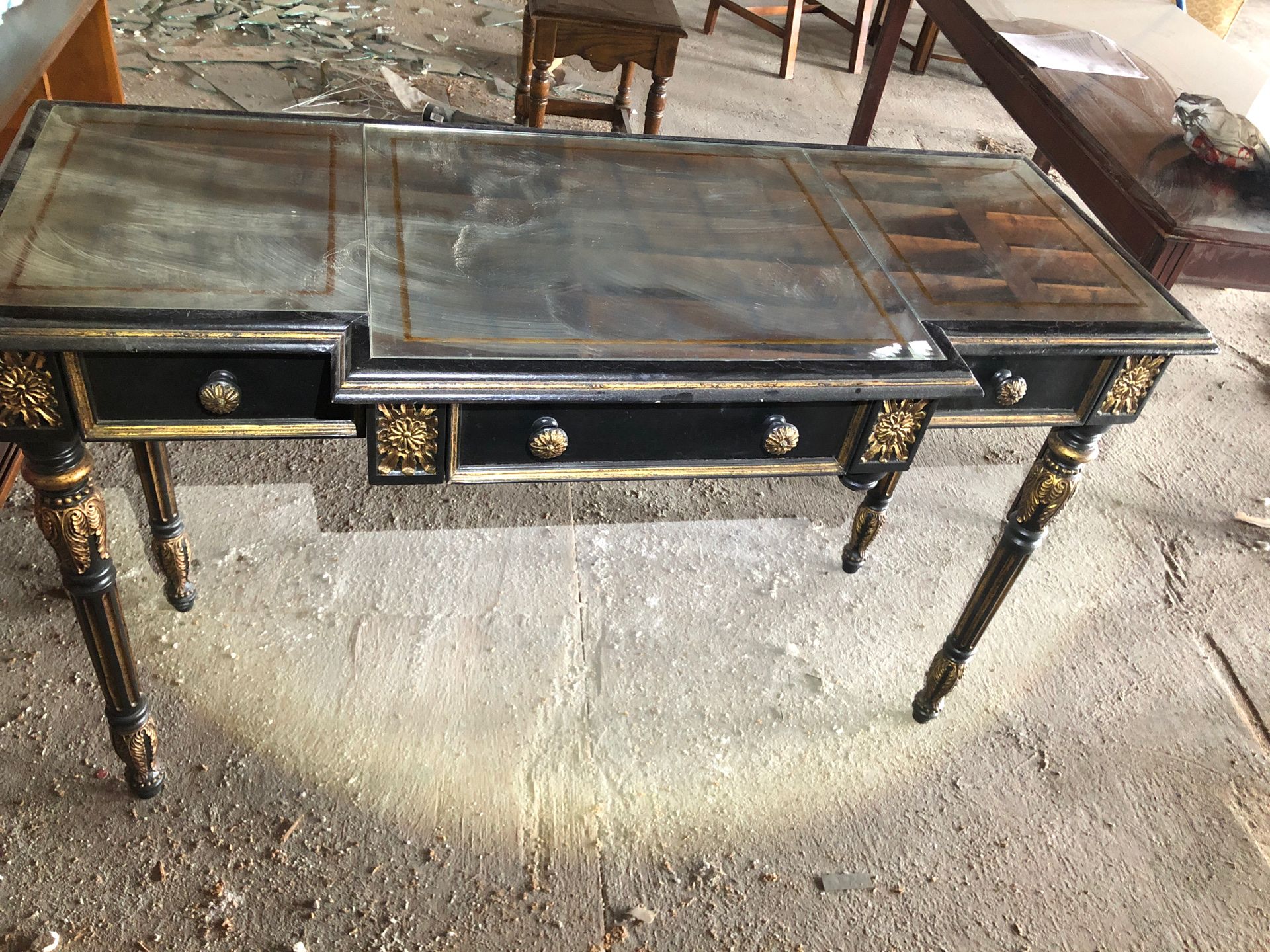 Console table with mirror top.