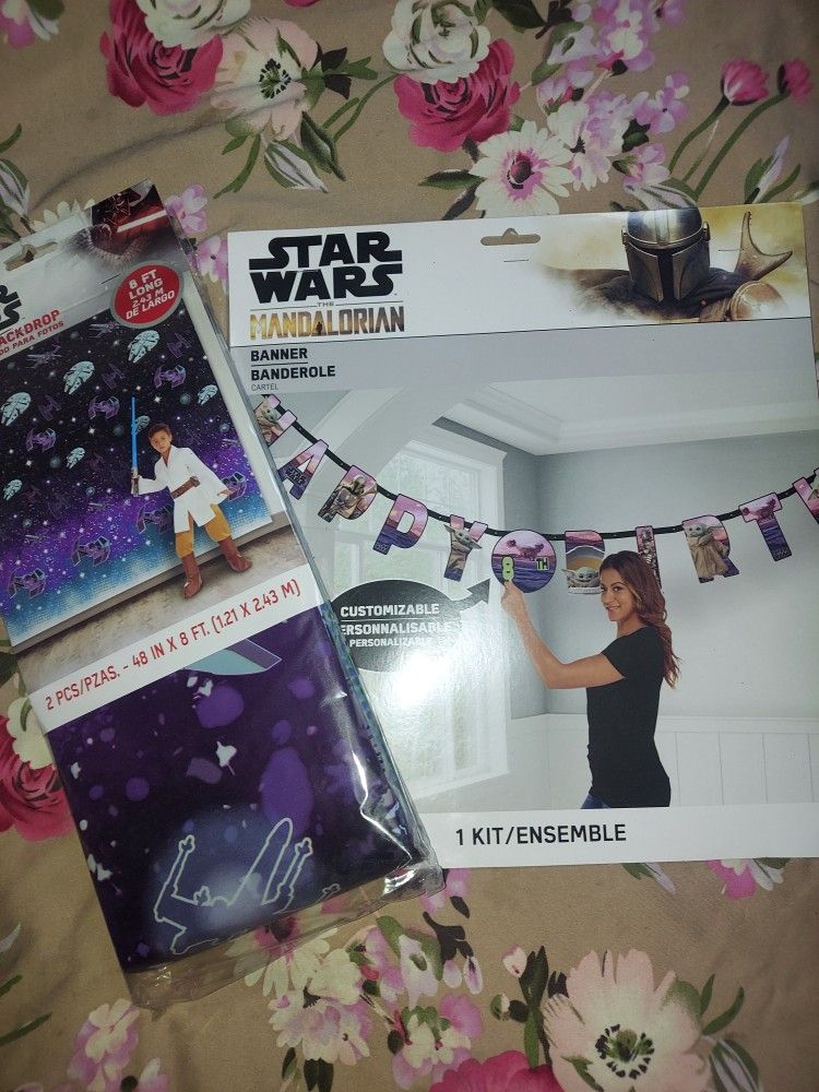 STAR WARS PHOTO BACKDROP AND STAR WARS HAPPY BIRTHDAY BANNER EVERYTHING FOR ONLY $25.00
