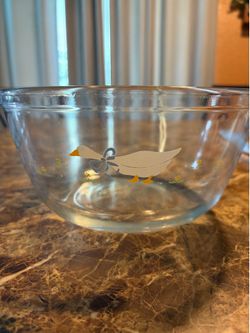 Anchor Hocking "Country Geese" 13-inch round glass serving platter and bowl