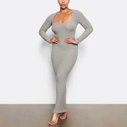 SKIMS Soft Lounge Long Sleeve Dress Heather Grey