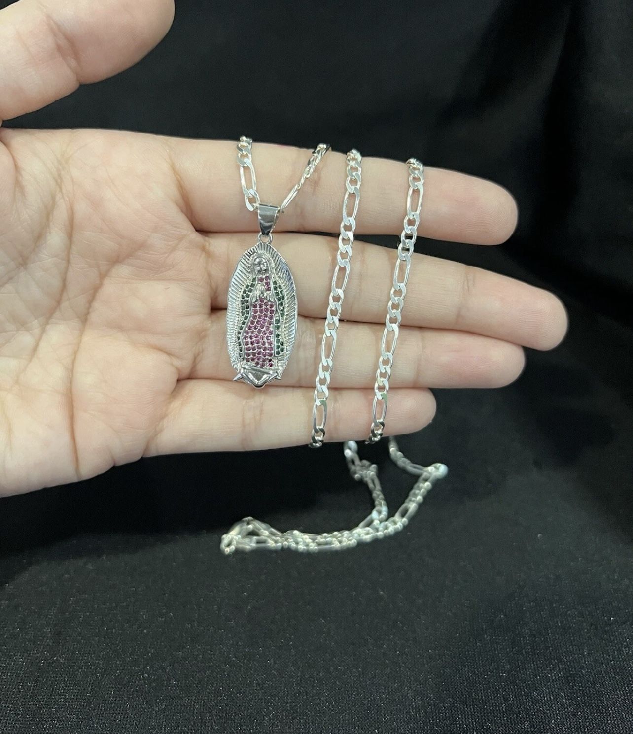 925 Sterling Silver Women Men Virgin Mary Virgen Maria CZ &...