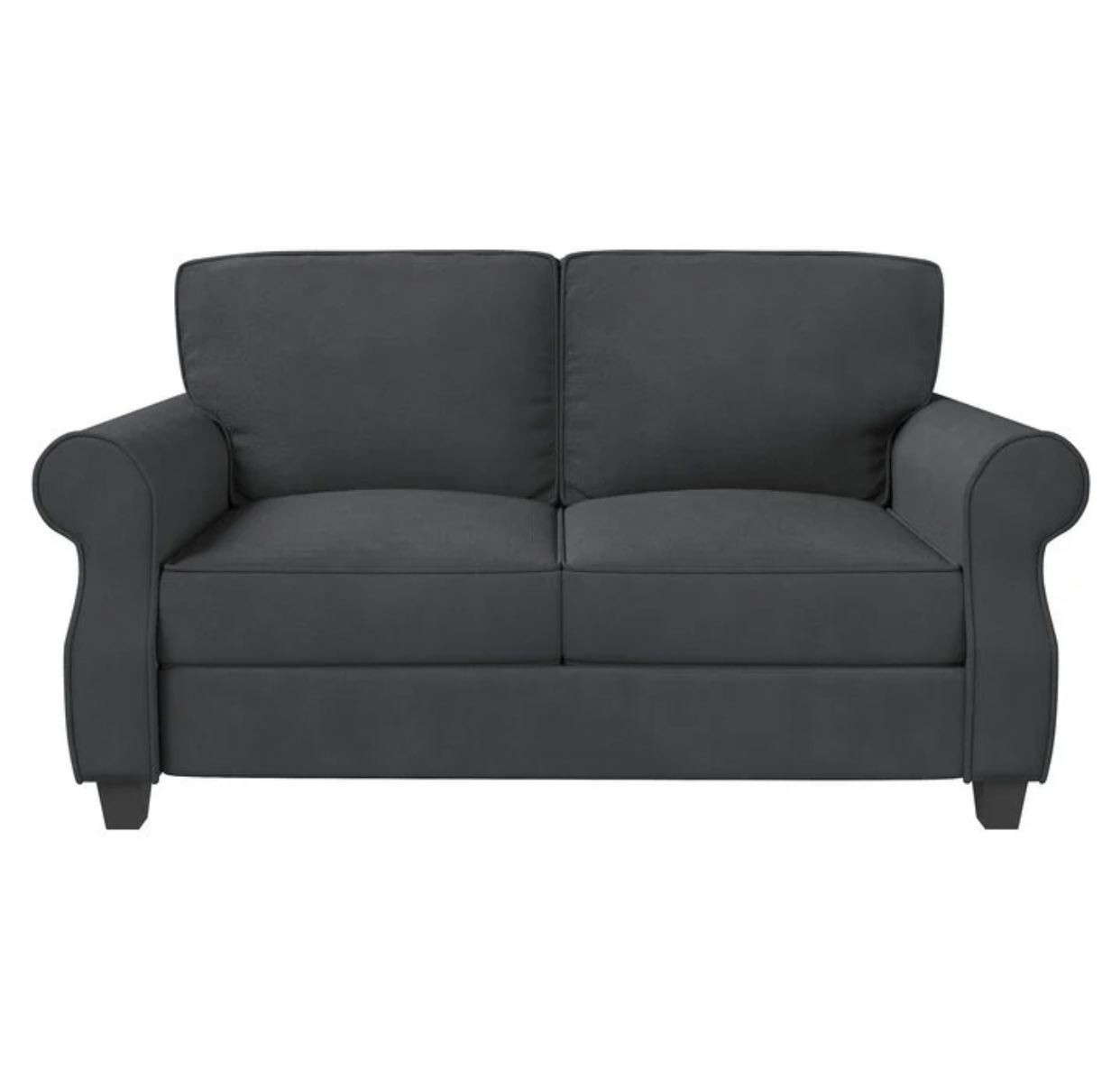 New in box Upholstered Loveseat With Rolled Arms And Extra Deep Seats, Dark Grey