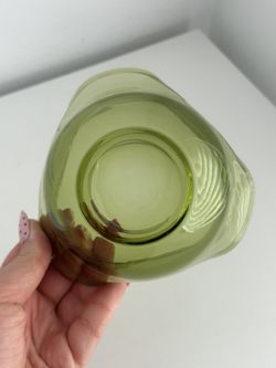 Vintage Green Martinsville Viking Glass Salad/Fruit Bowl Decore Edges Squared