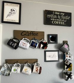 Coffee bar Sign/coffee cup holder and cups