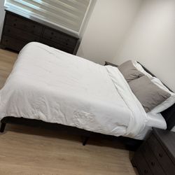 Nectar Queen Mattress, Nectar Bed Frame, 2 Marco Charcoal Nightstands, 1 Marco charcoal dresser
