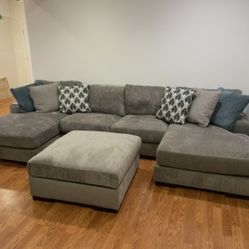 Grey Sectional Couch with Ottoman 