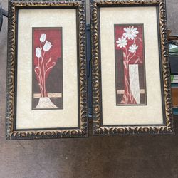 Set Of Wall Pictures Of Flowers 23” High 13” Wide