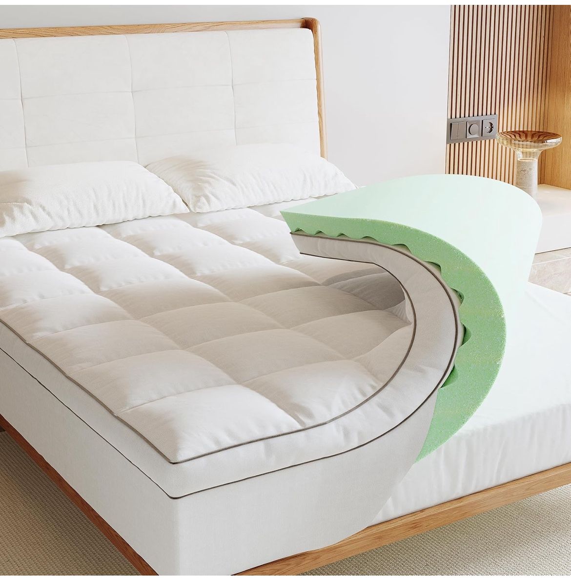 Memory Foam Mattress Topper Full, 4inch Dual Layer Cooling 2''Gel Green Tea Memory Foam & 2" PillowTop Mattress Pad, 8-21inch Deep Pocket, Egg Crate f