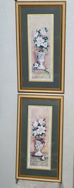 Like New 2 Vintage Home Interiors Magnolia Topiary I and II Gold Framed Prints