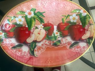 Oval Decorative Serving Tray with Apple Print