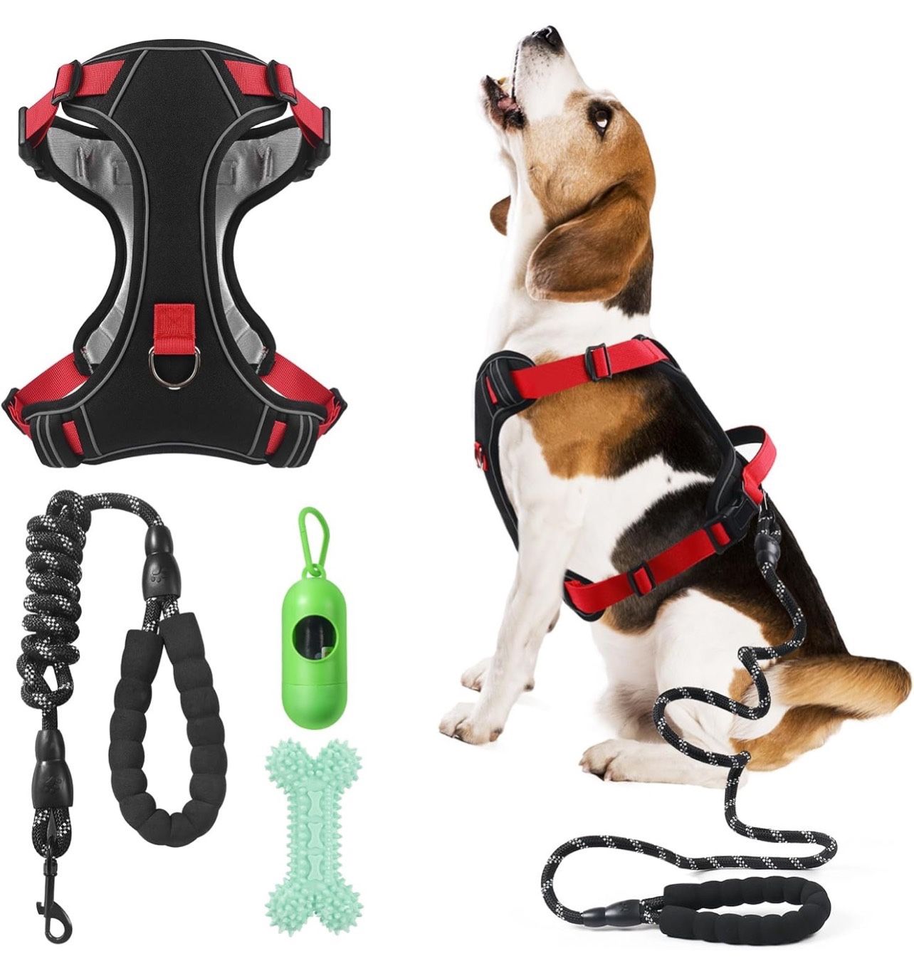Dog Harness Adjustable Reflective Easy Control for Medium/Large Dog Harness with A Free Heavy Duty 5ft Dog Leash (XL (Neck: 23.6"-31", Chest: 26.7"-36